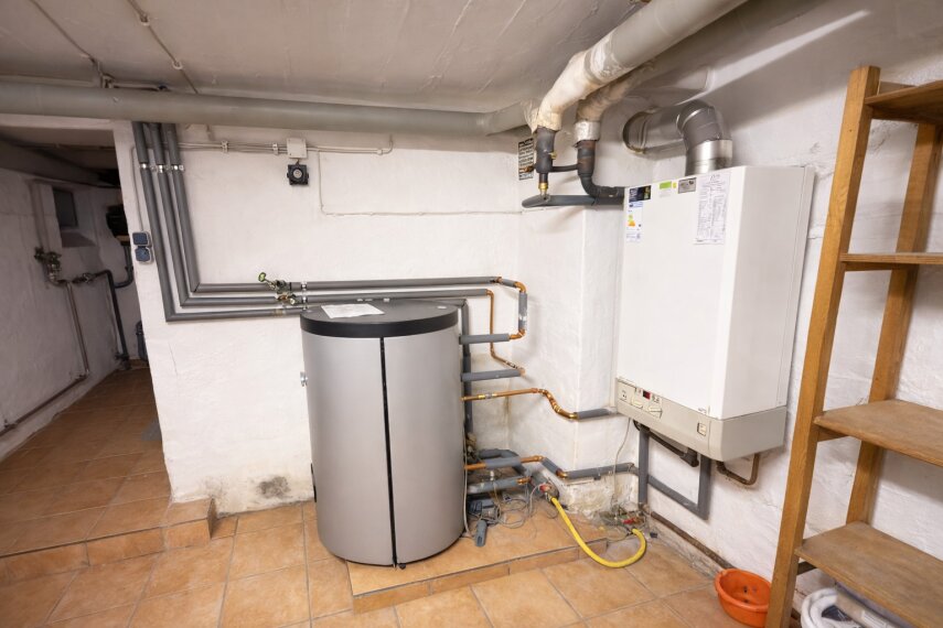 Heizungsraum mit Warmwasserboiler